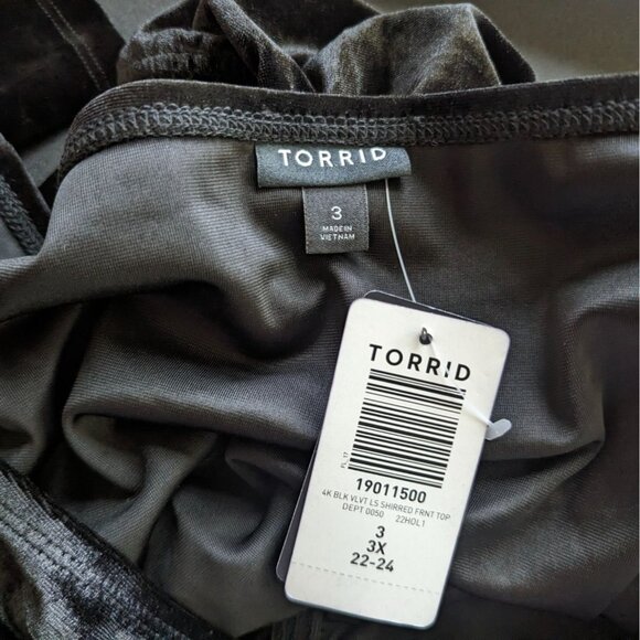 Torrid black velvet ruched shirred front off shoulder pull over top sz 3 3X - Picture 7 of 13